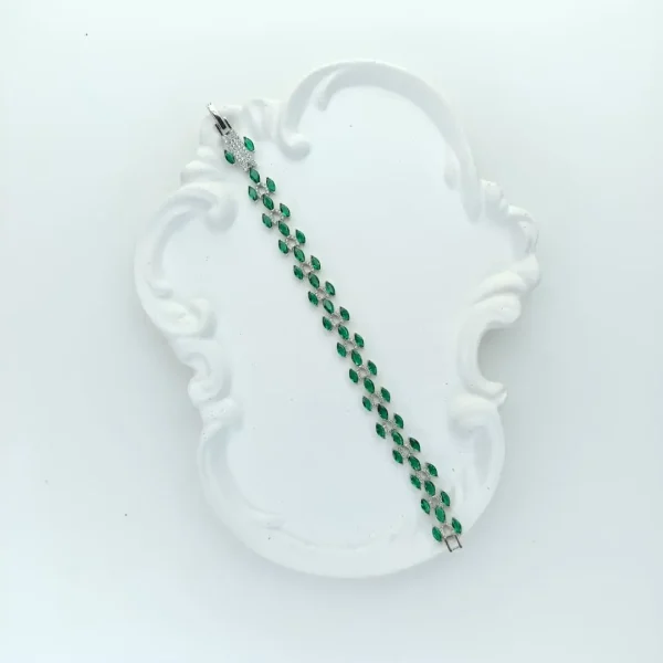 دستبند نقره جواهری طرح بوته سبز