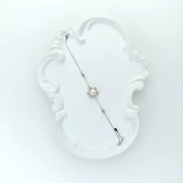 دستبند نقره جواهری طرح گل مروارید