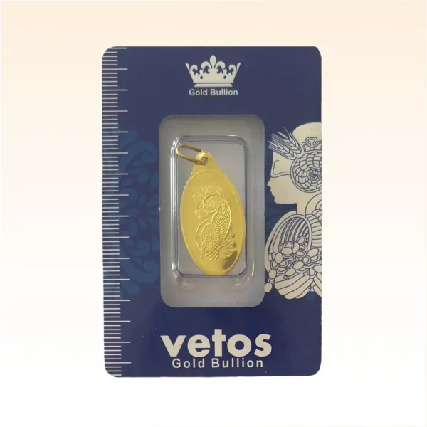 شمش طلای ۱۸ عیار ملکه وتوس (بیضی) وزن 0.100 گرم